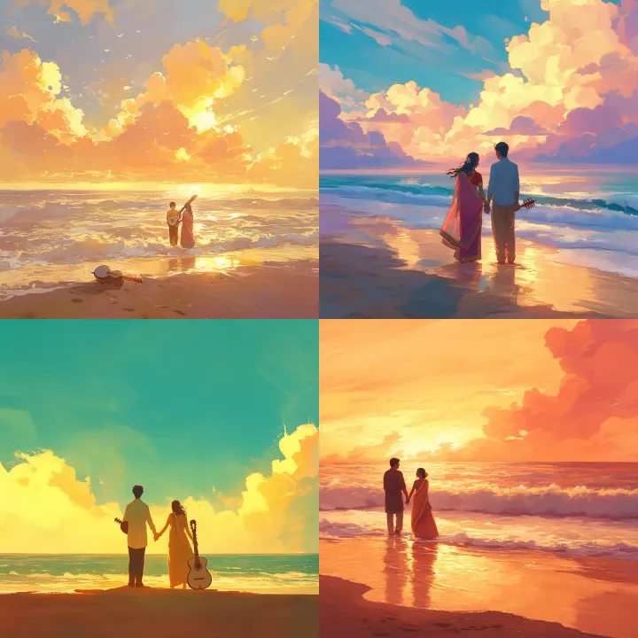 An album cover illustration of a romantic Indian c