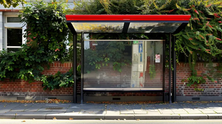 A danish busstop seen from the front , located in 