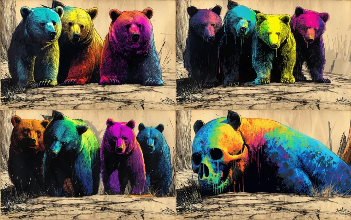 Basil Wolverton art, funny bears --ar 8:5 --v 7.0 