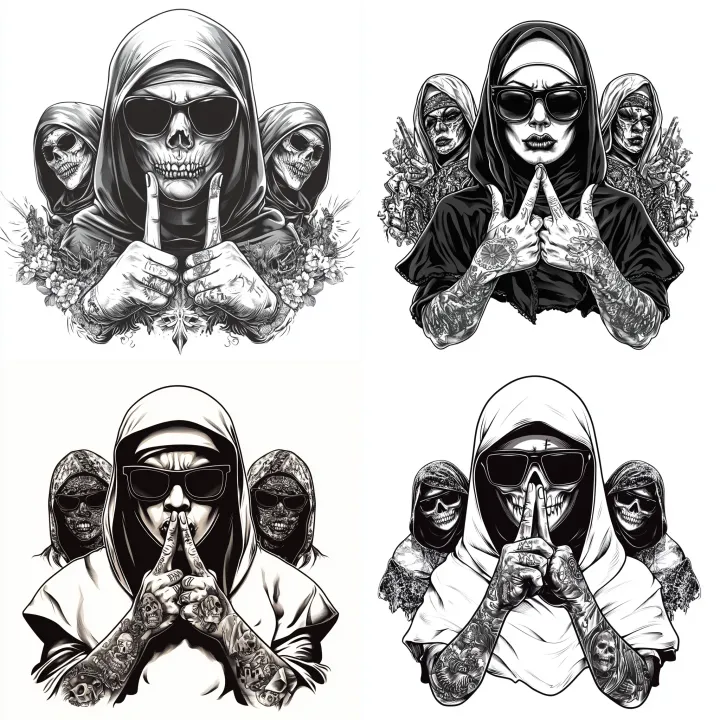 a beautiful tattoo design of an angry Mexican nun 