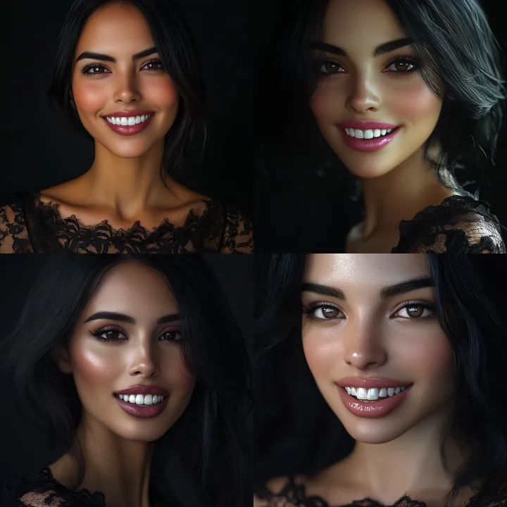 beautiful latina woman with big teeth , black hair