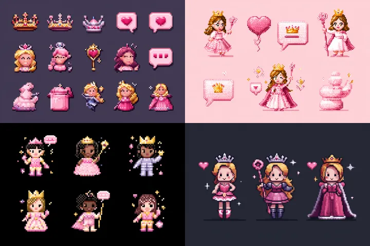 pink, pixel-style icons for chat bubbles and emoji