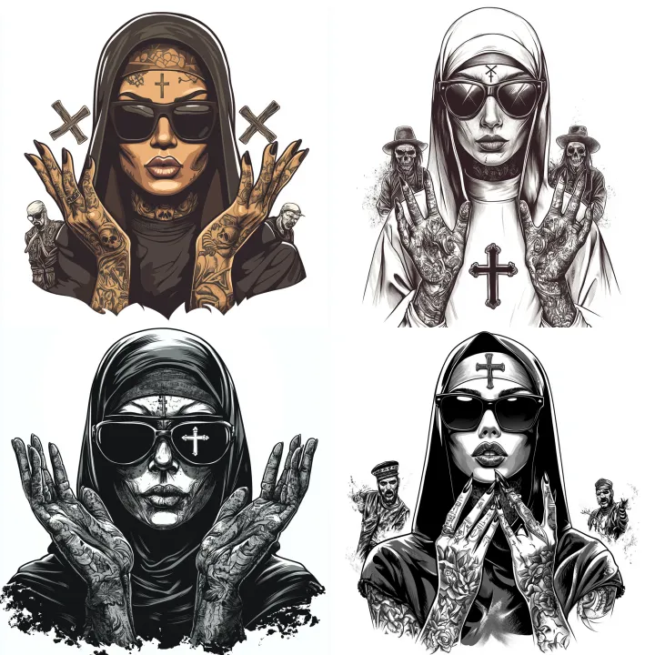 A beautiful tattoo design of the nun and gangster 