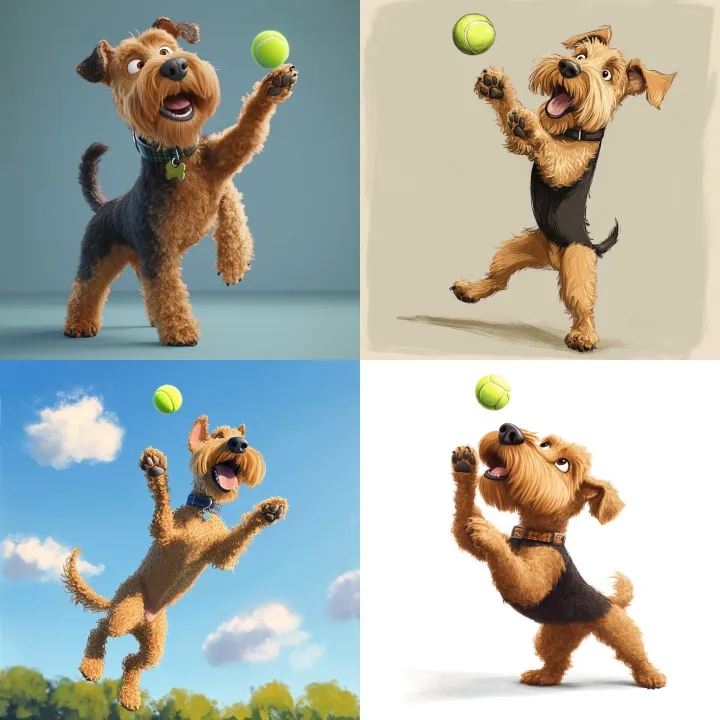 cute Airedale Terrier catching tennis ball in Pixa