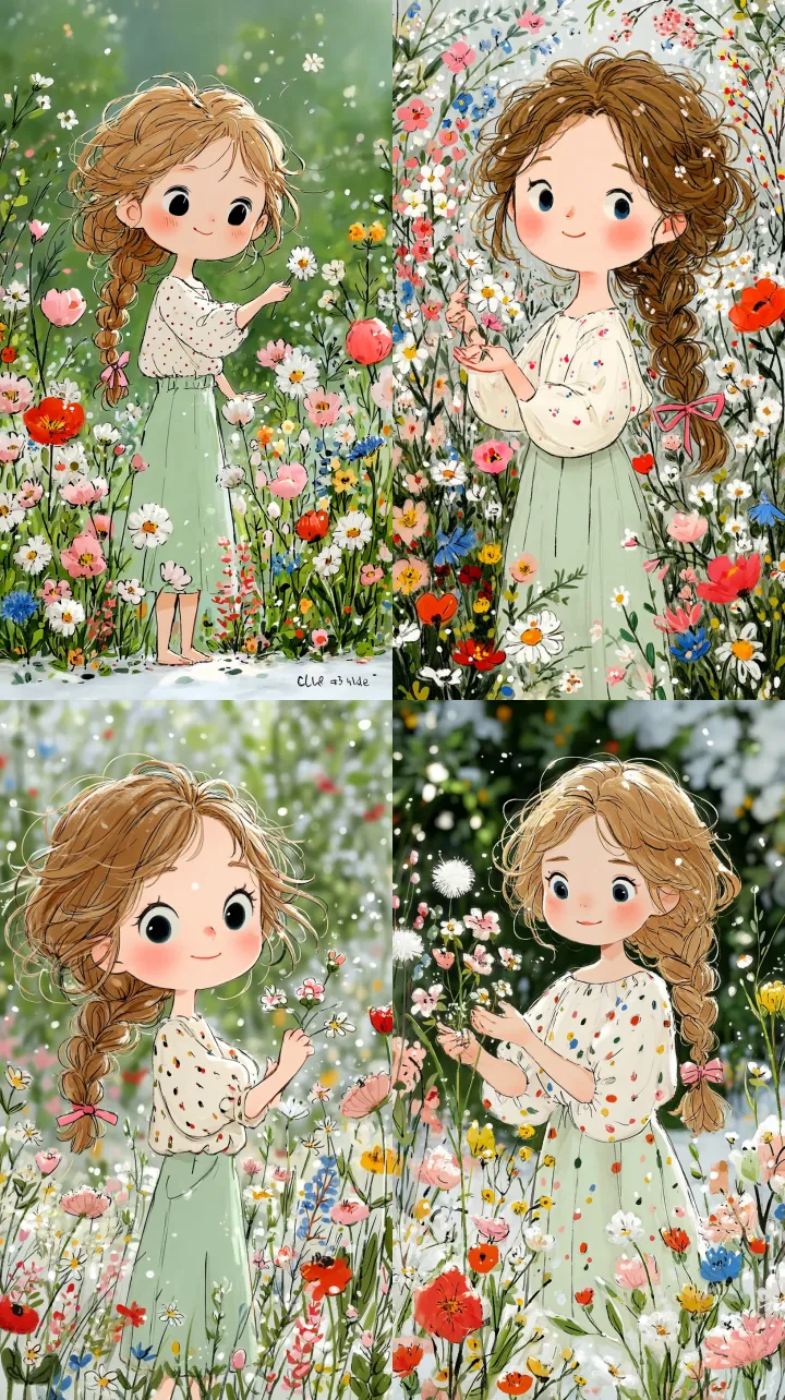 A beautiful illustration of a little girl with a s