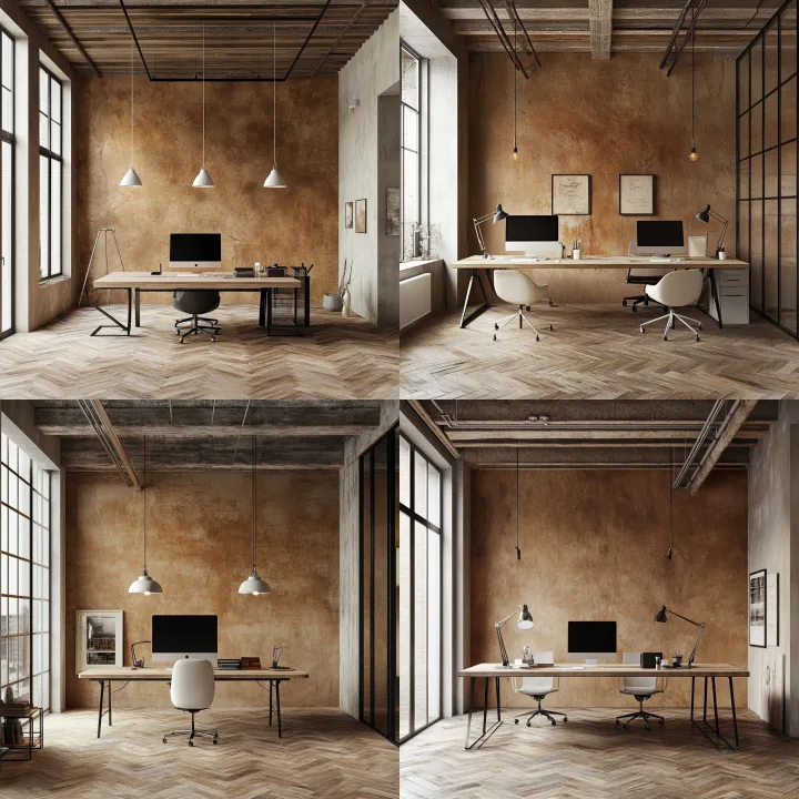 Alternative office design . warm clay walls . sand