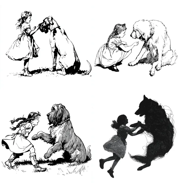 black and white outline of a girl playing with a l