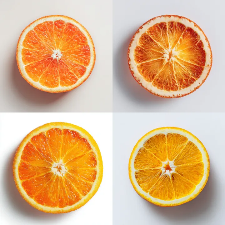 overhead view of round orange slice on white backg