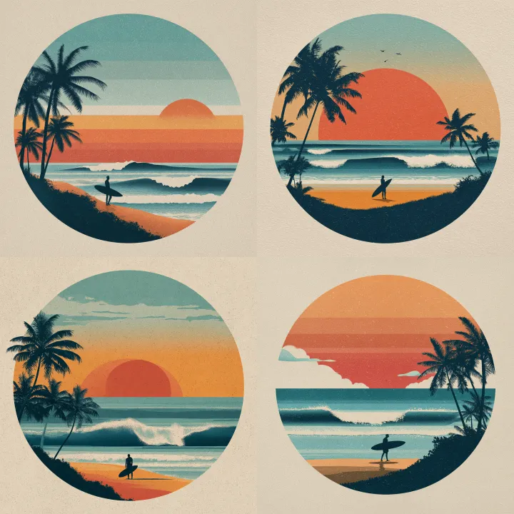 a minimalist flat circular vector vintage surf des