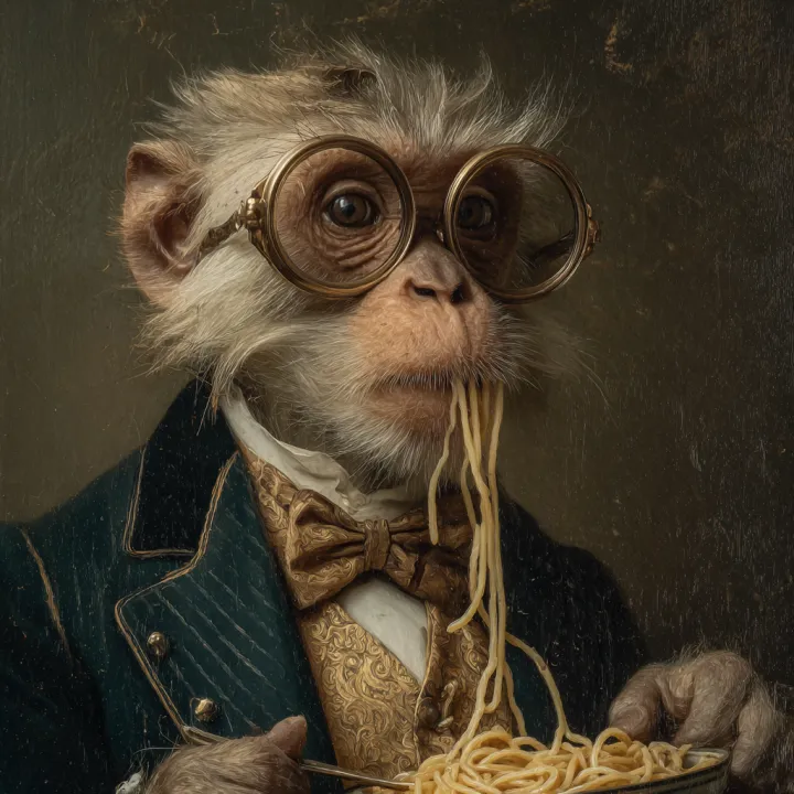 a monkey eating spaghetti messilly --exp 11 --s 11