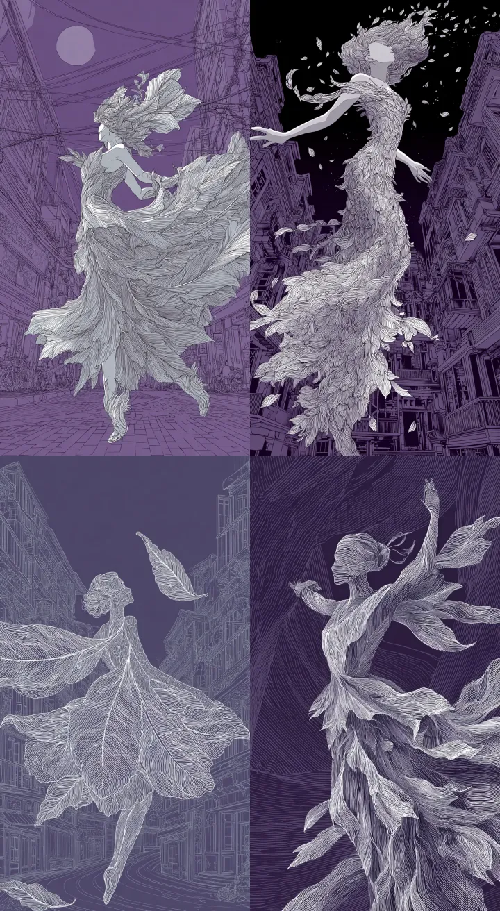 a beautiful woman made of leaves dances in the str