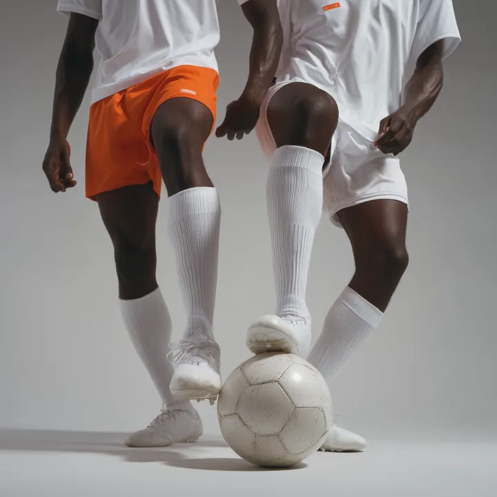 Photorealistic photograph of two Black male soccer