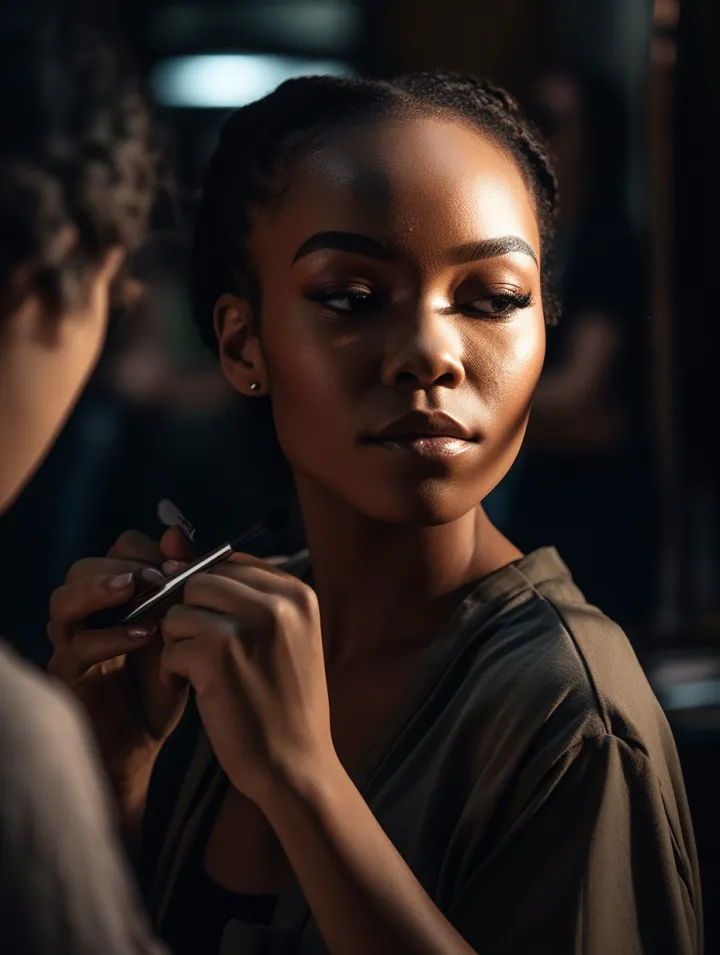 Sharply detailed photo of black makeup artist doin