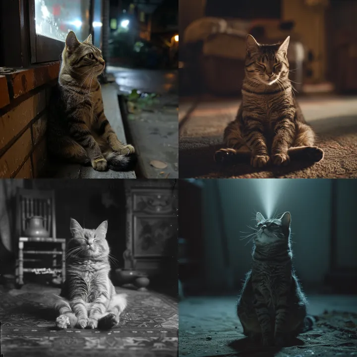 Night Vision Serenity: Meditating Cat
