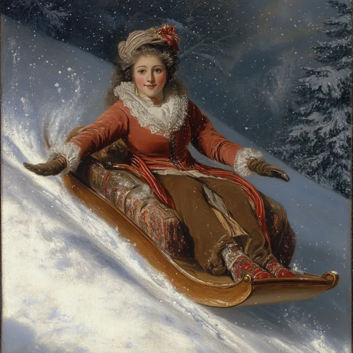 18th century fashionable young woman sliding from 