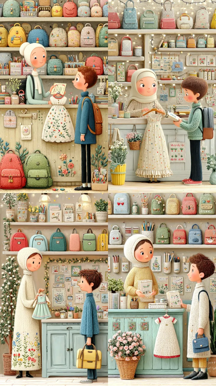 A cozy shop interior with shelves of colorful back