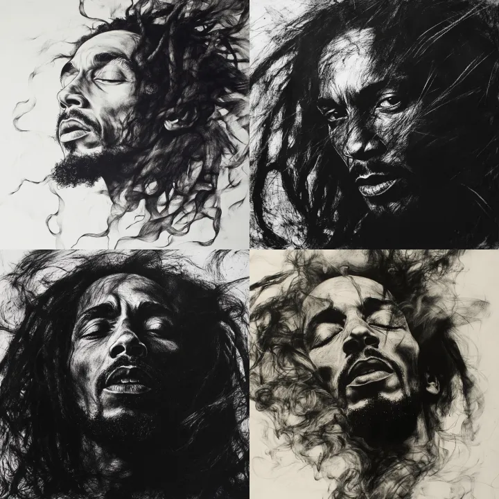 A highly detailed abstract charcoal drawing of Bob