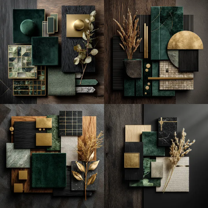 materials board for modern art deco interior desig