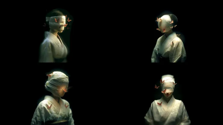 A realistic half-body portrait of a Japanese Geish