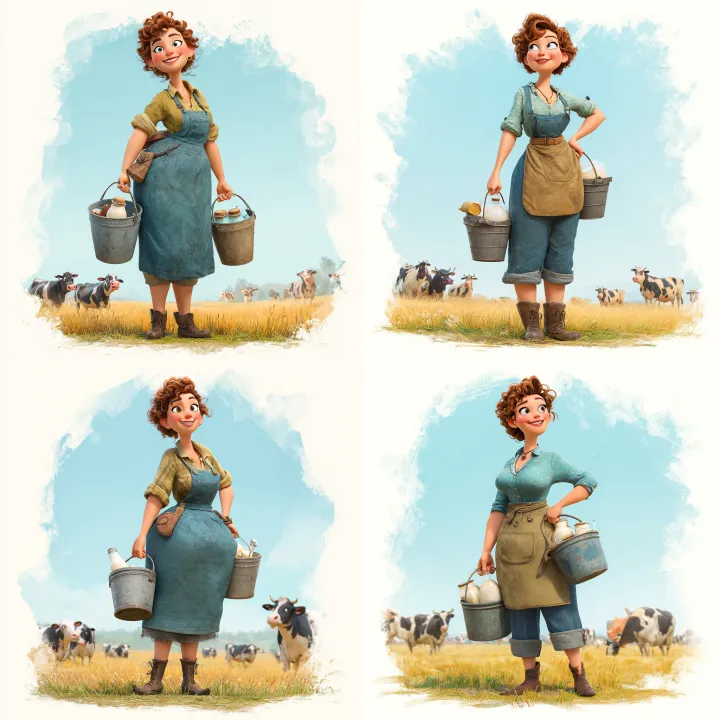 cartoon character, a female farmer, hourglass shap