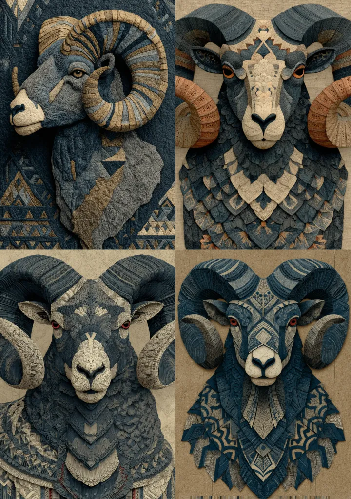 A tribal-inspired ram head design with bold horn s