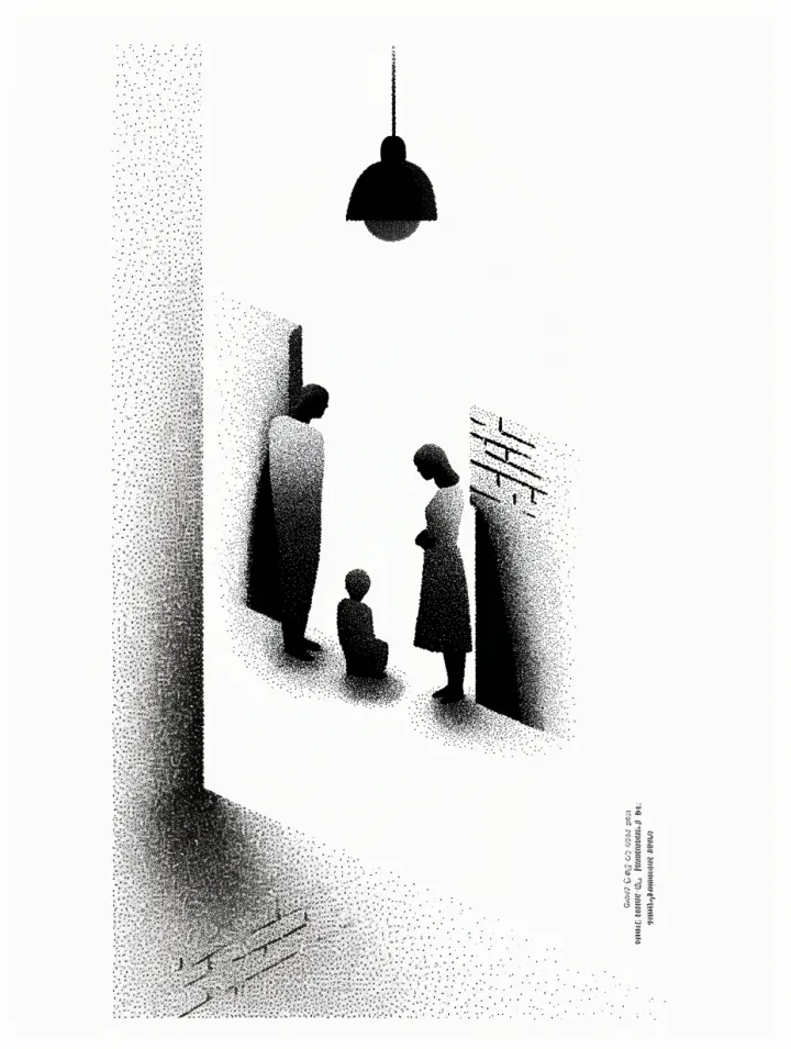 A symbolic black and white cartoon-style illustrat
