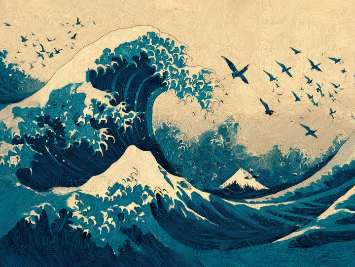 a photorealistic depiction of the great wave by Ho