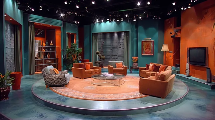 talk show set from the year 2004 --ar 16:9 --v 6.0
