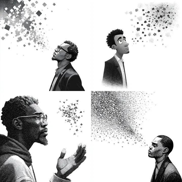 black and white metaphorical illustration, African