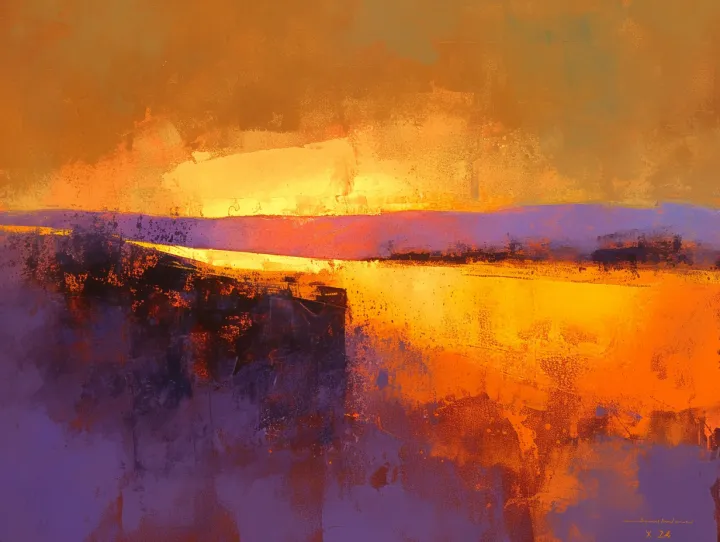 Texas Twilight - An abstract oil pastel painting i