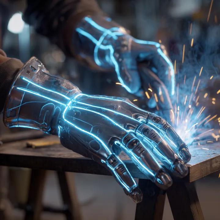 POV from the welder’s perspective: human hands wea