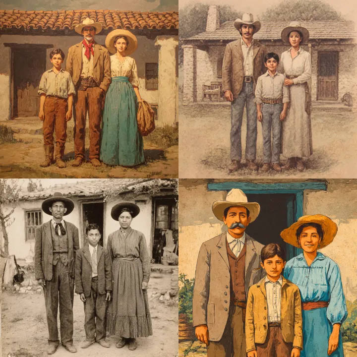 an old portrait of a southwestern style family dep