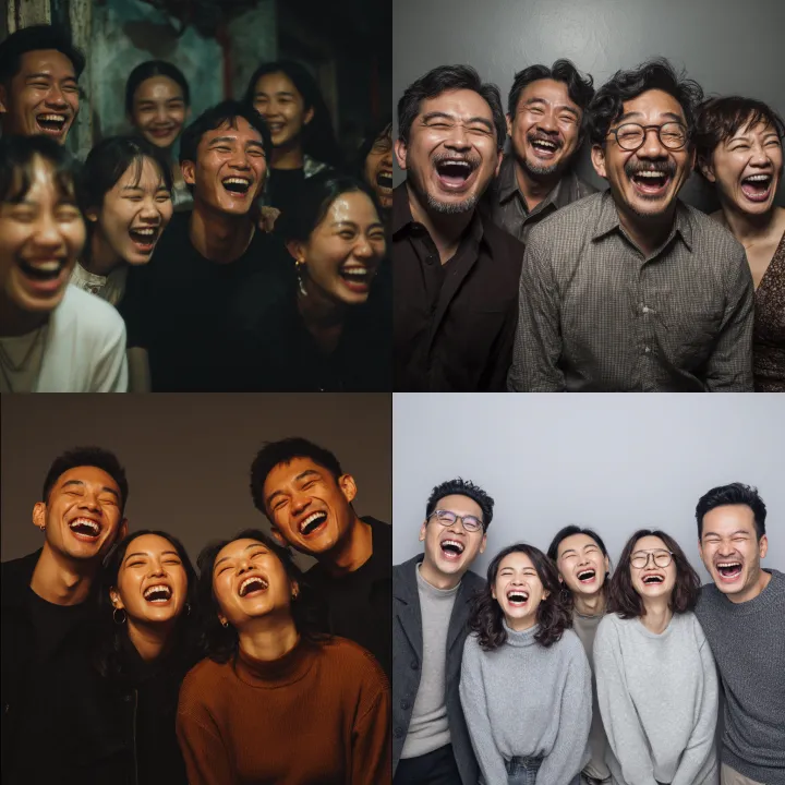 asian group laughing hysterically --v 7.0