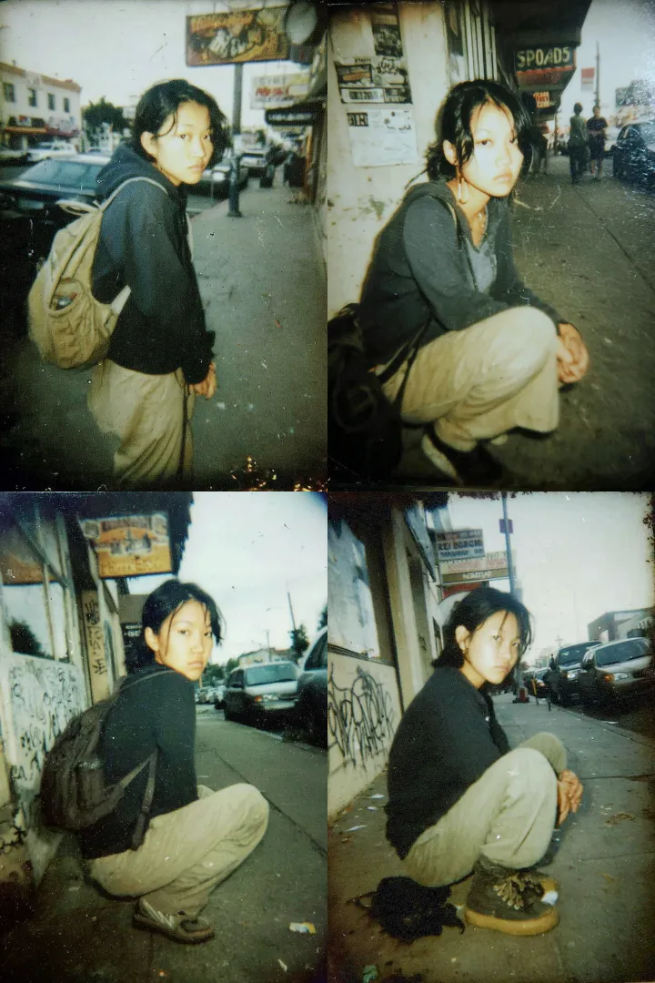 1990s Seoul teenager on the street, vintage photo 