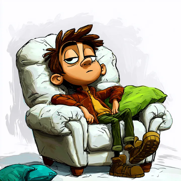 Cartoon style illustration of a boy with a sleepy 