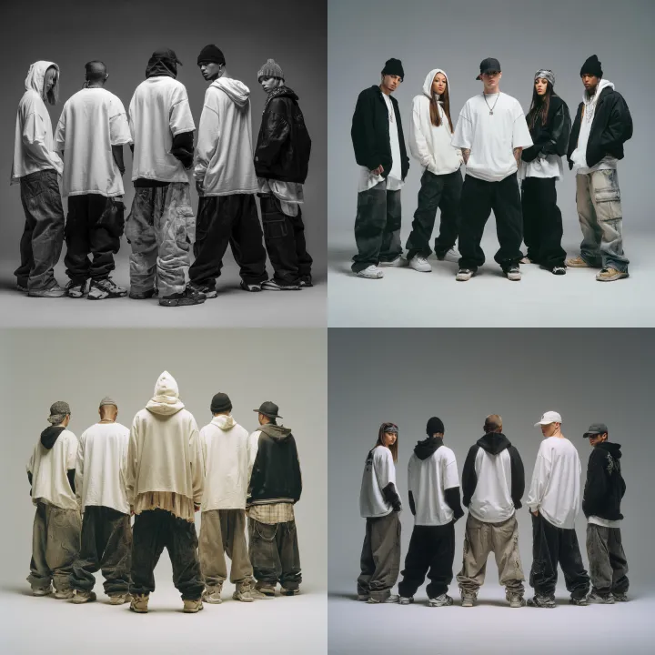 A realistic full-body group photo of men and women