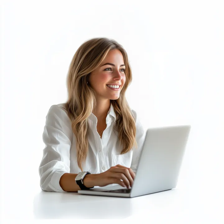 smiling female consultant from norway with white c