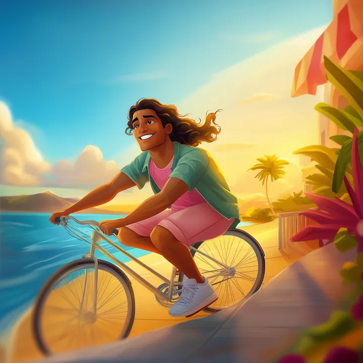 side profile angle, crouching, riding bike, hair b