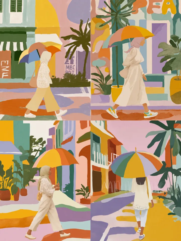 A cute muslim woman (wears hijab, sneaker, colourf