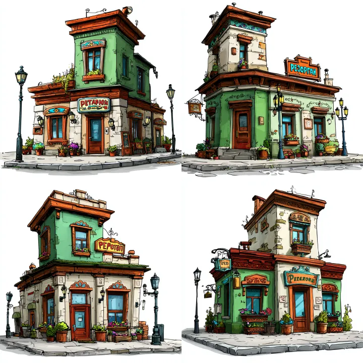 Cartoon style illustration of a Russian restaurant