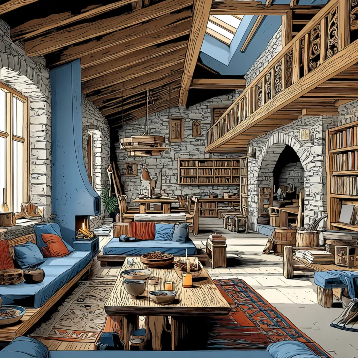 interior of a medieval Tudor noble house, warm can