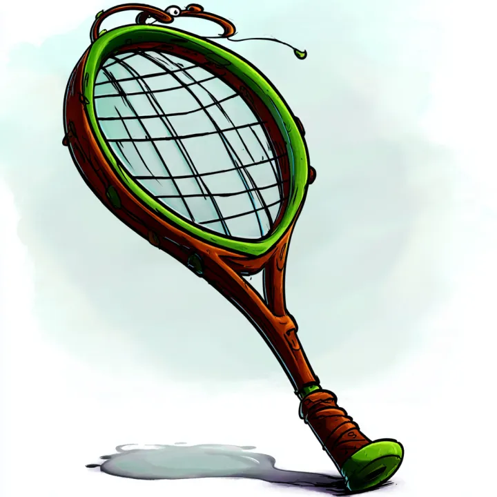 Cartoon style illustration of a tennis racquet aga
