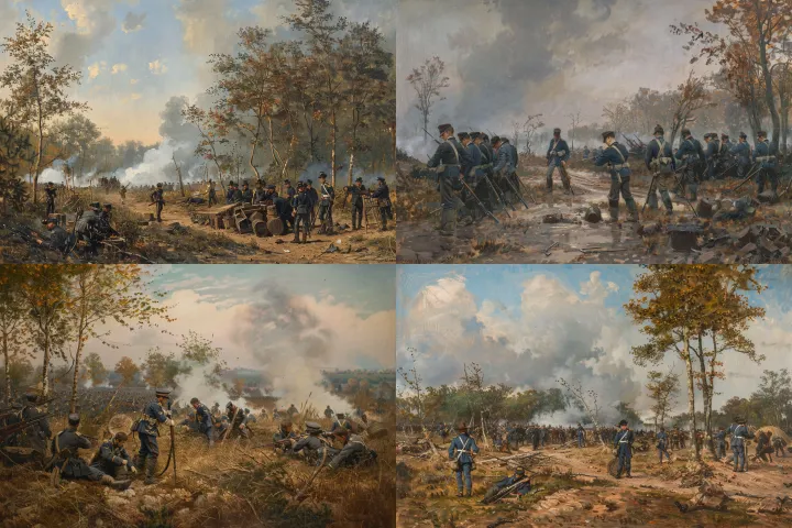 A battlefield scene in 1870 northern France during