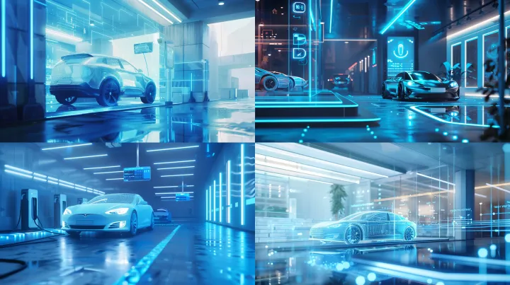 futuristic clean urban car wash, eco-friendly elec