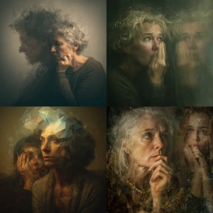 a surreal photograph of a mature mother imagining 