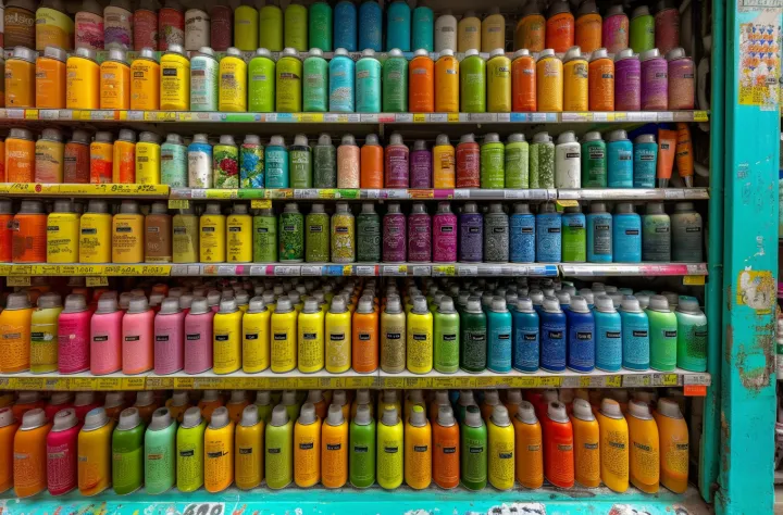a supermarket shelf filled with an array of colorf