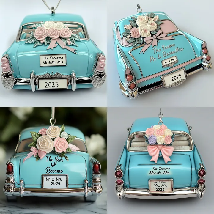 Flat enamel wedding ornament shaped like the back 