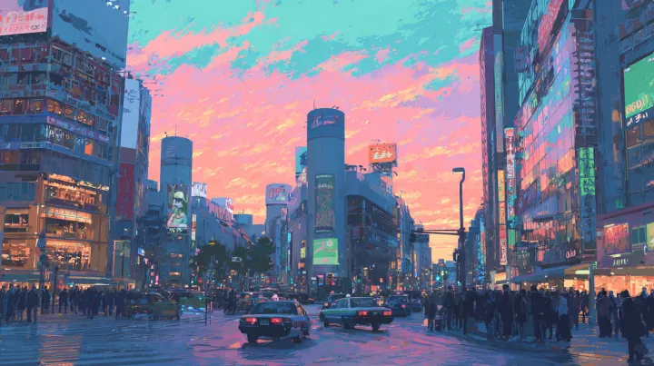 Evening,Shibuya,Magic Hour,Lo Fi Style,Pastel,Brig
