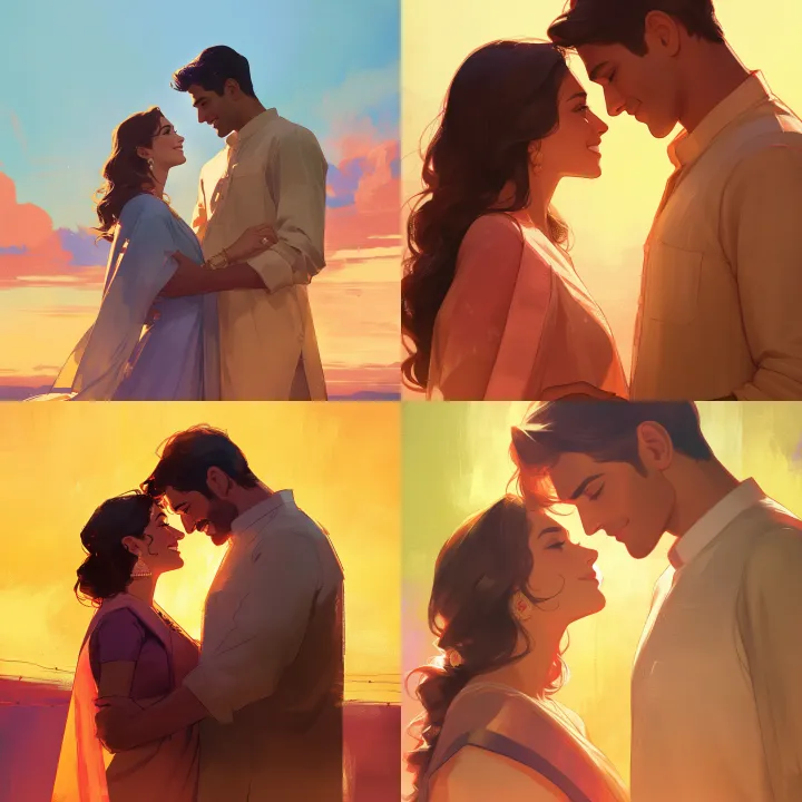 An album cover illustration of a romantic Indian c