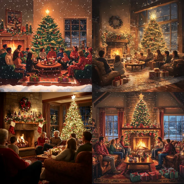 A cozy and heartwarming holiday scene : a warmly l